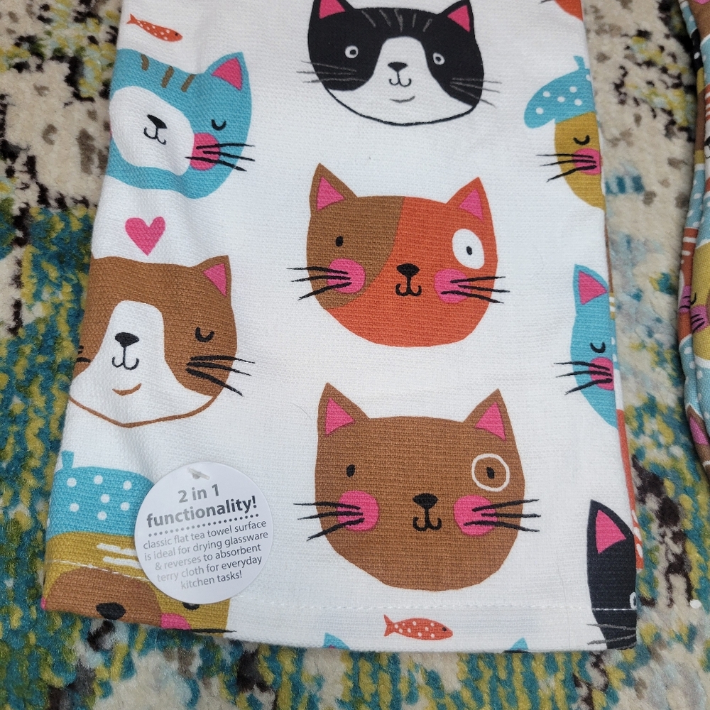 Kitchen Cat Printed Towel & Matching‎ Oven Mit NEW - Picture 5 of 5